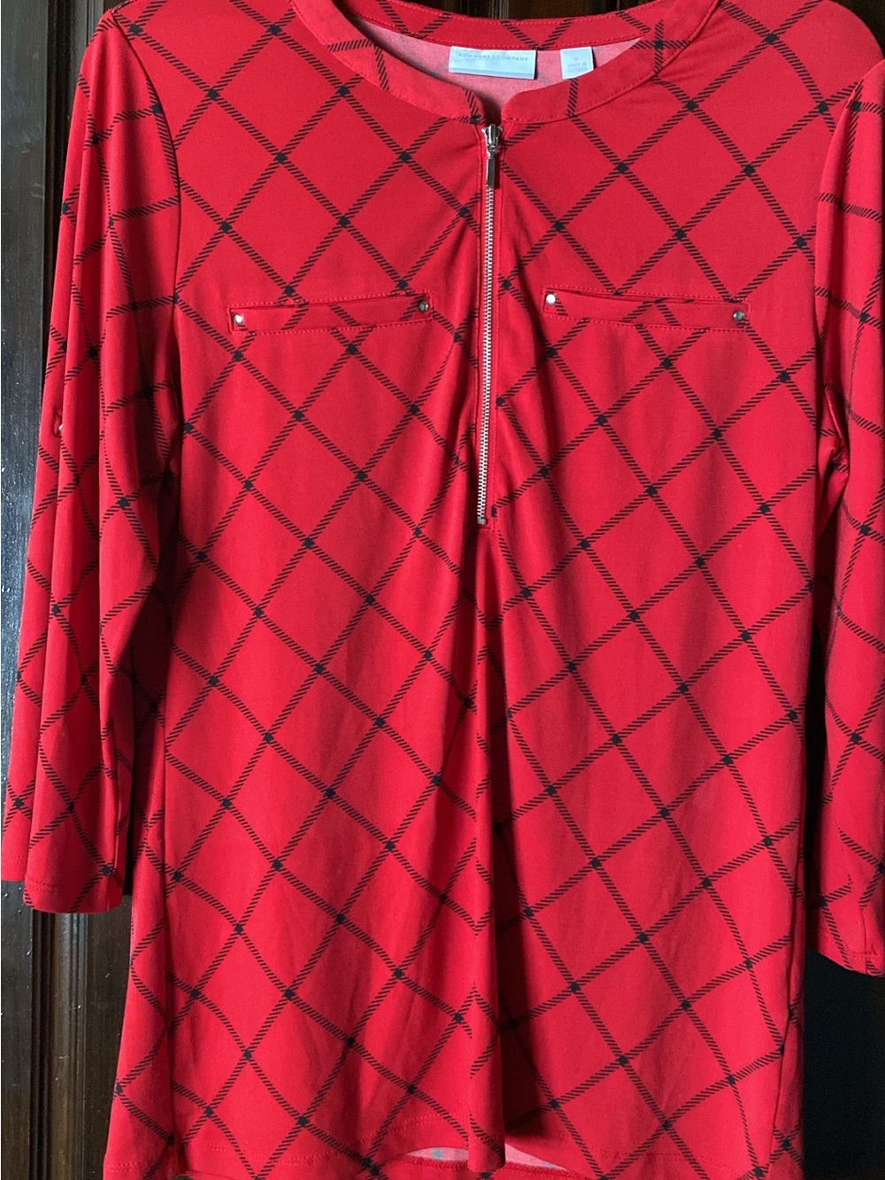 Red Diamond-Check Zip Front